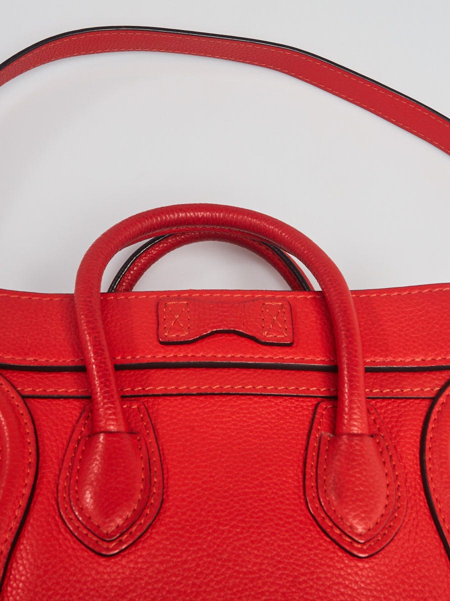 Celine Orange Pebbled Leather Nano Luggage Tote Bag | Yoogi's Closet