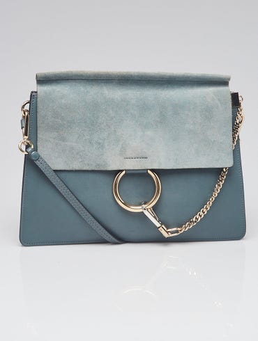 Chloe Blue Leather/Suede Faye Medium Shoulder Bag - Yoogi's Closet