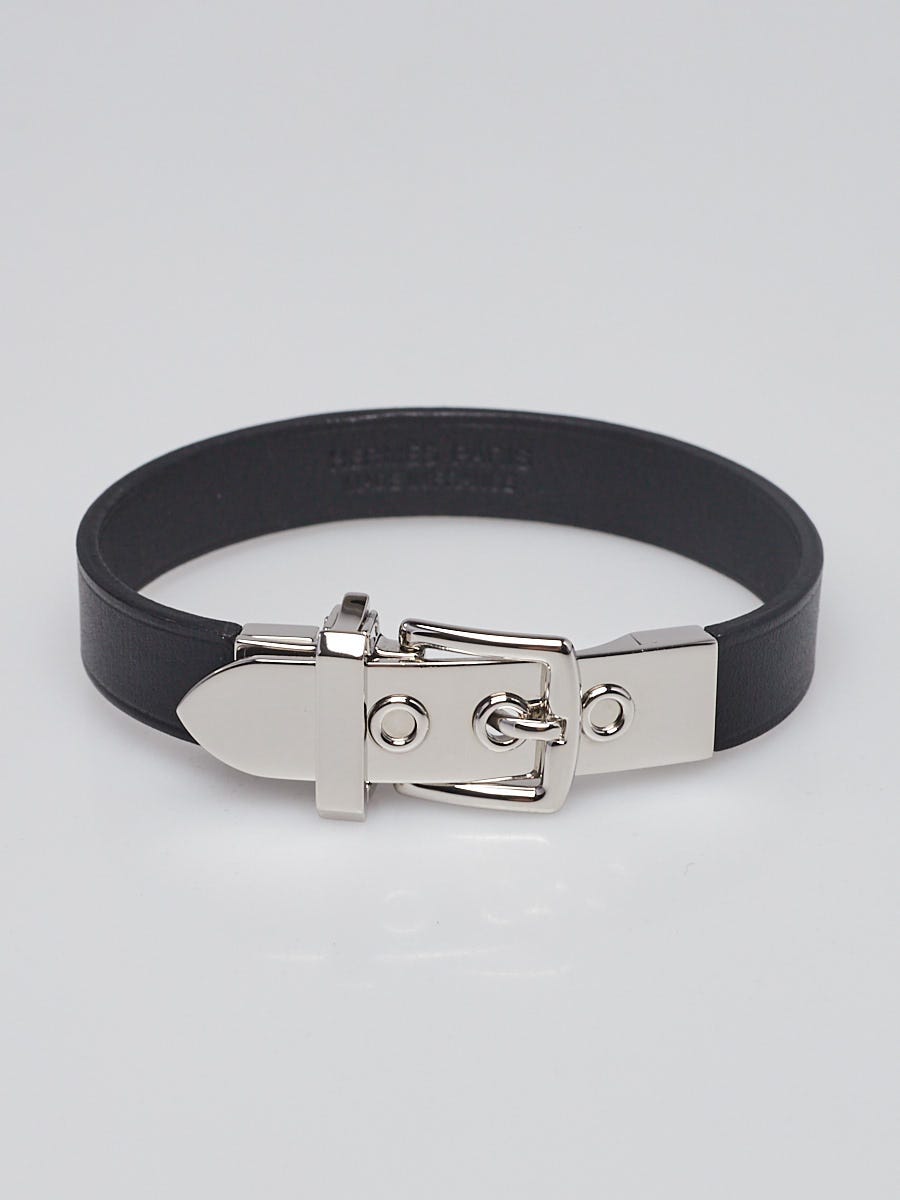 Hermes Black Chamonix Leather Palladium Plated Java 10 Bracelet