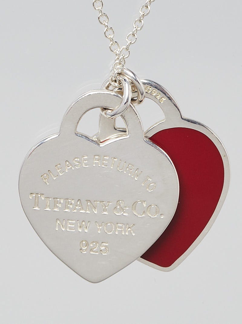Tiffany & Co. Sterling Silver and Red Enamel Return to Tiffany Double Heart  Tag Pendant - Yoogi's Closet