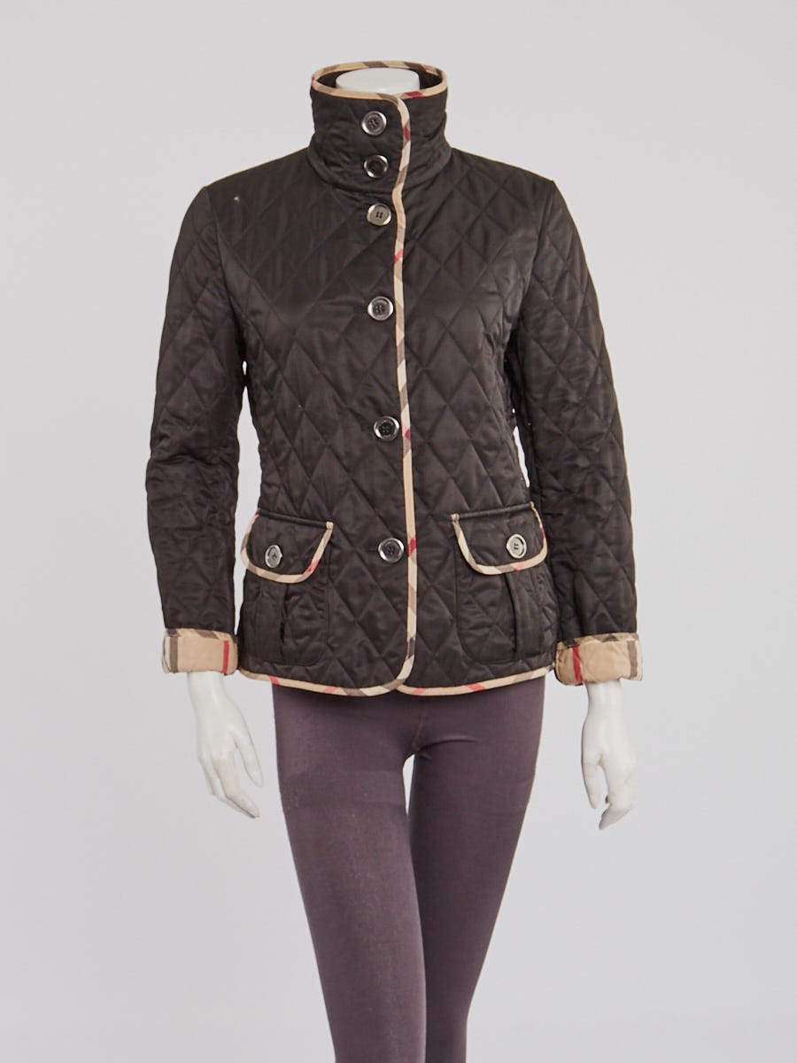 Burberry Black Quilted Polyester Button Down Jacket Size S
