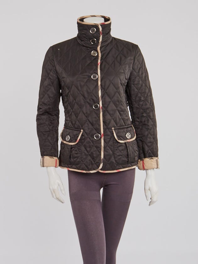 Burberry Black Quilted Polyester Button Down Jacket Size S