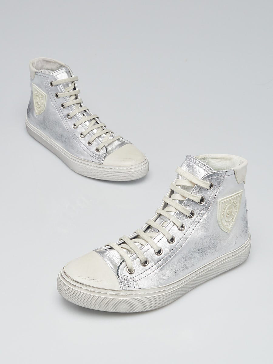 Yves Saint Laurent Silver Leather Distressed Bedford High Top