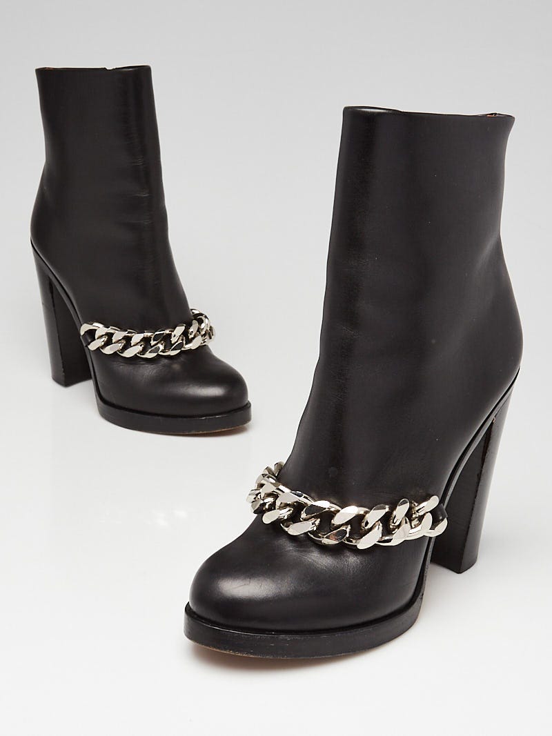 Chanel Black Leather Chain Ankle Boots Size 10/40.5 - Yoogi's Closet