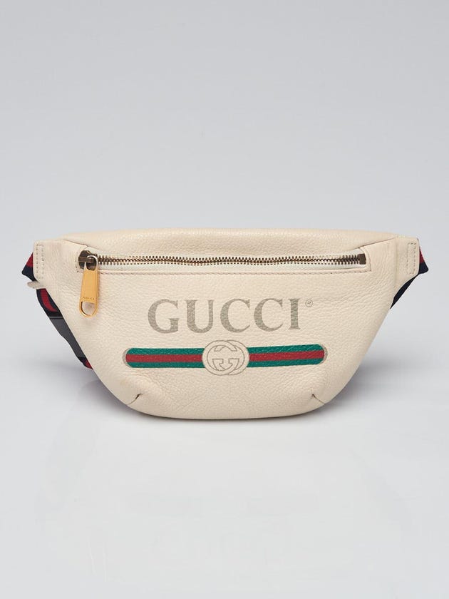 Gucci White Pebbled Leather Printed Small Belt Bag
