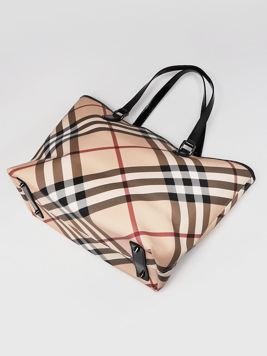 Burberry Black Leather Supernova Check Coated Canvas Large Nickie