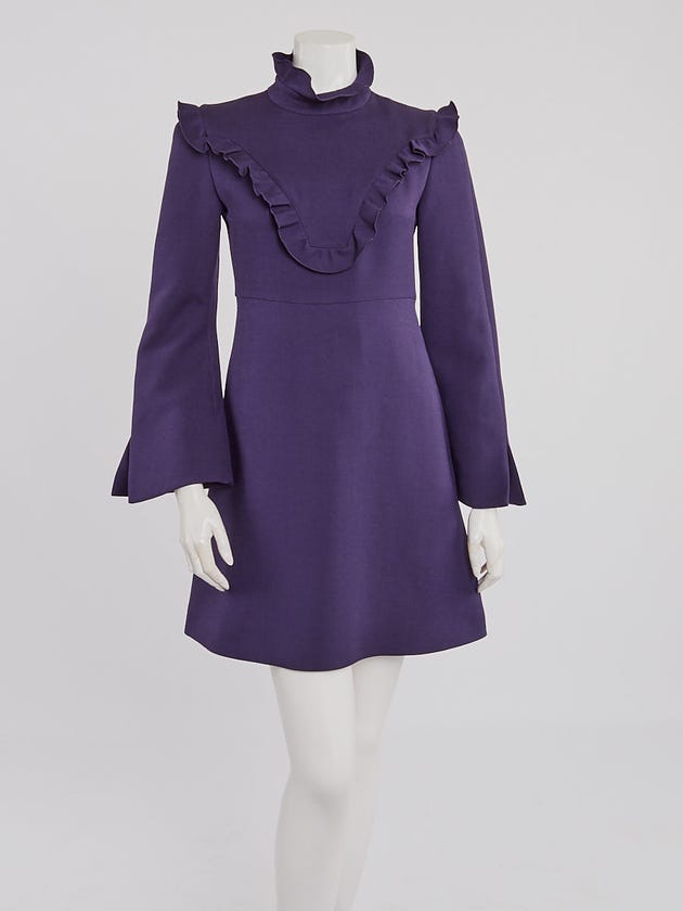 Fendi Purple Wool Blend Long Sleeve Dress Size 4/38