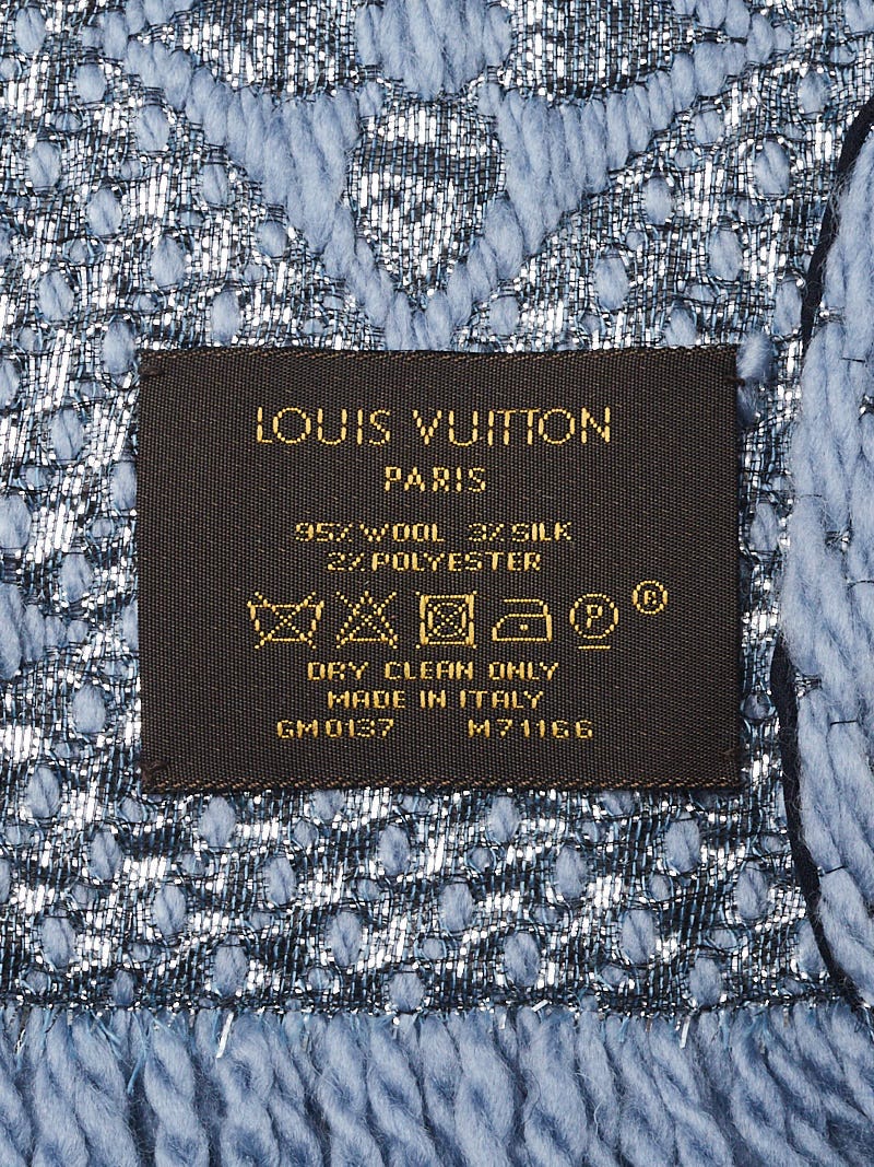 LOUIS VUITTON Wool Silk Logomania Shine Scarf Blue 621728