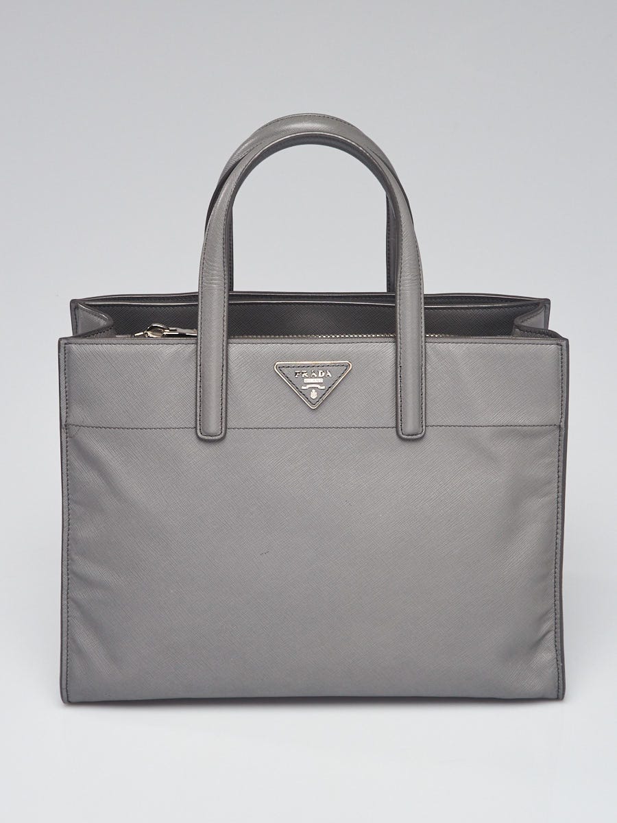 Prada Saffiano Leather Top Handle Shopper Bag Grey