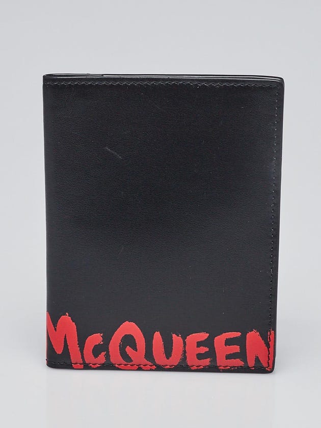 Alexander McQueen Black/Red Leather Graffiti Passport Cover