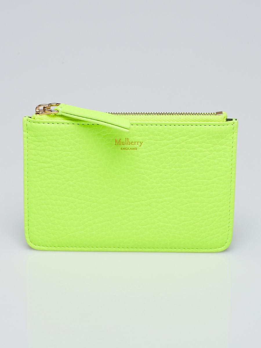 Mulberry Neon Yellow Leather Zip Coin Pouch Wallet - Yoogi's Closet