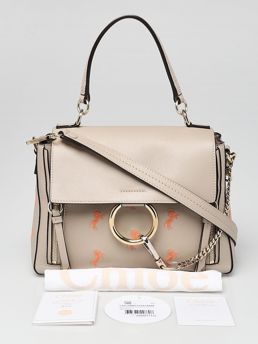 Chloe Pastel Grey Leather Embroidered Small Faye Day Bag - Yoogi's