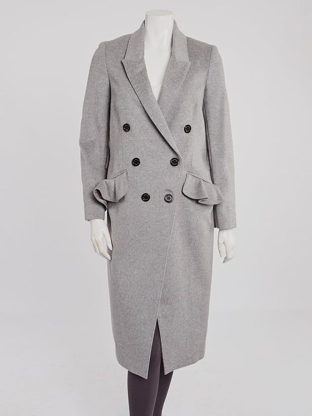 Burberry Pale Grey Melange Wool/Cashmere Trentwood Long Coat Size 4/38