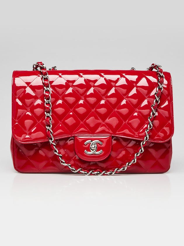 Chanel Red Quilted Patent Leather Classic Jumbo Single Flap Bag