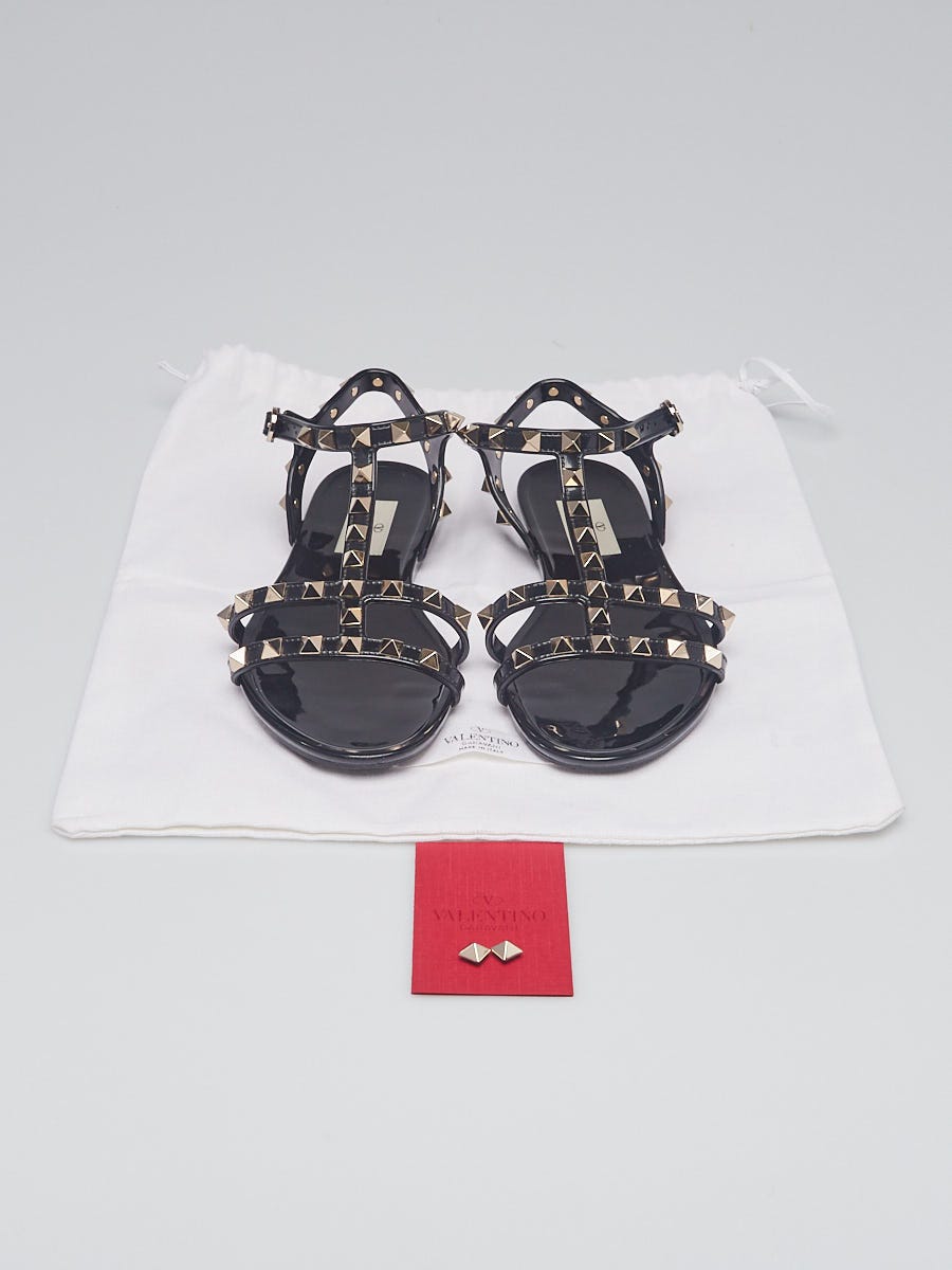 Valentino Black PVC Jelly Rockstud Flat Sandals Size 5.5/36
