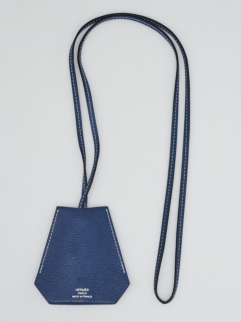 HERMES コットンジレ Hermes Bleu Brighton Chevre Mysore Clochette Long Necklace