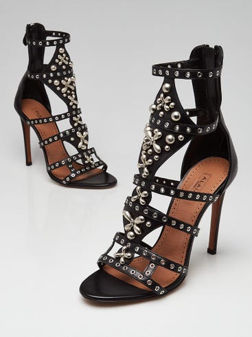 Alaïa Black Leather Studded Pointure Cage Sandals Size 6.5/37