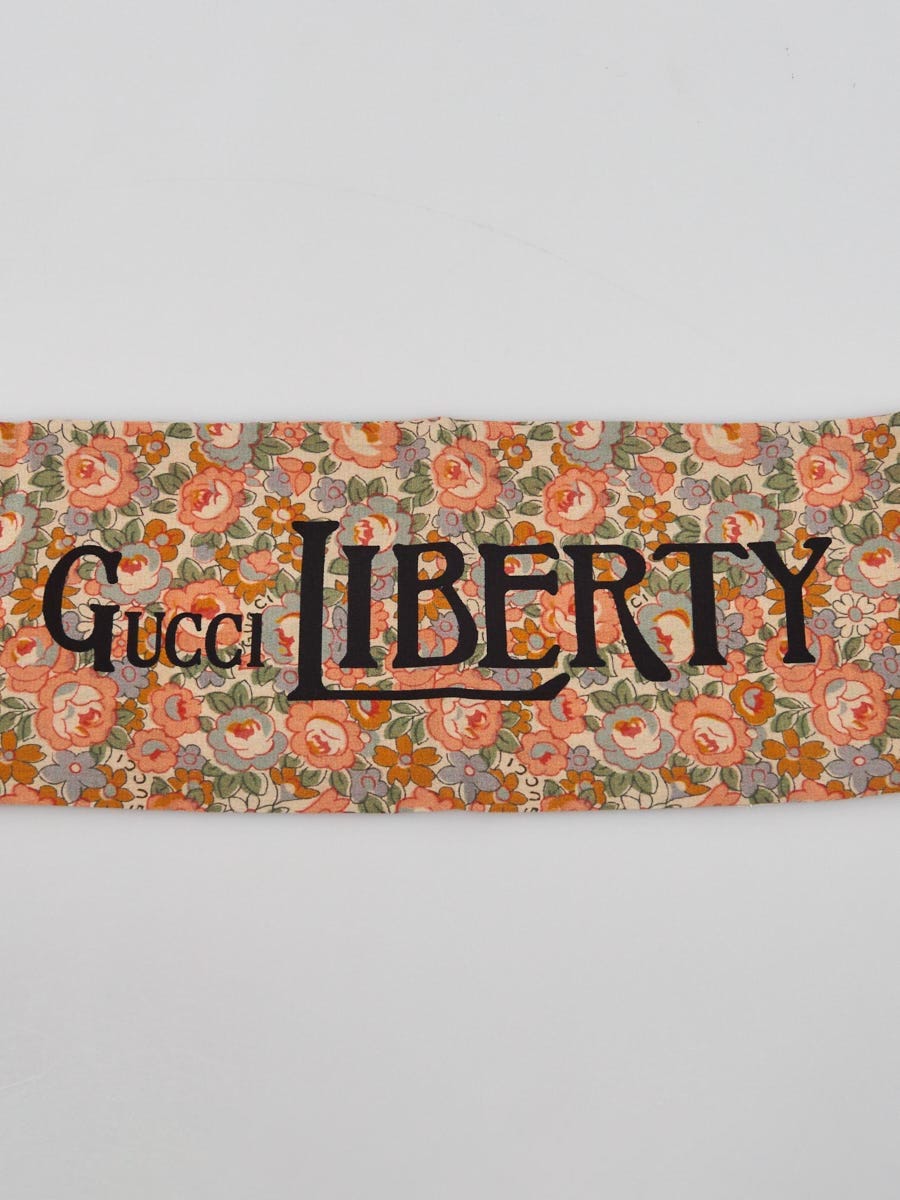 希少✨GUCCI × LIBERTY コラボ ネックボウスカーフ 美品 オレンジ Gucci x Liberty Floral Print Silk Wide Twilly Neck Bow Scarf