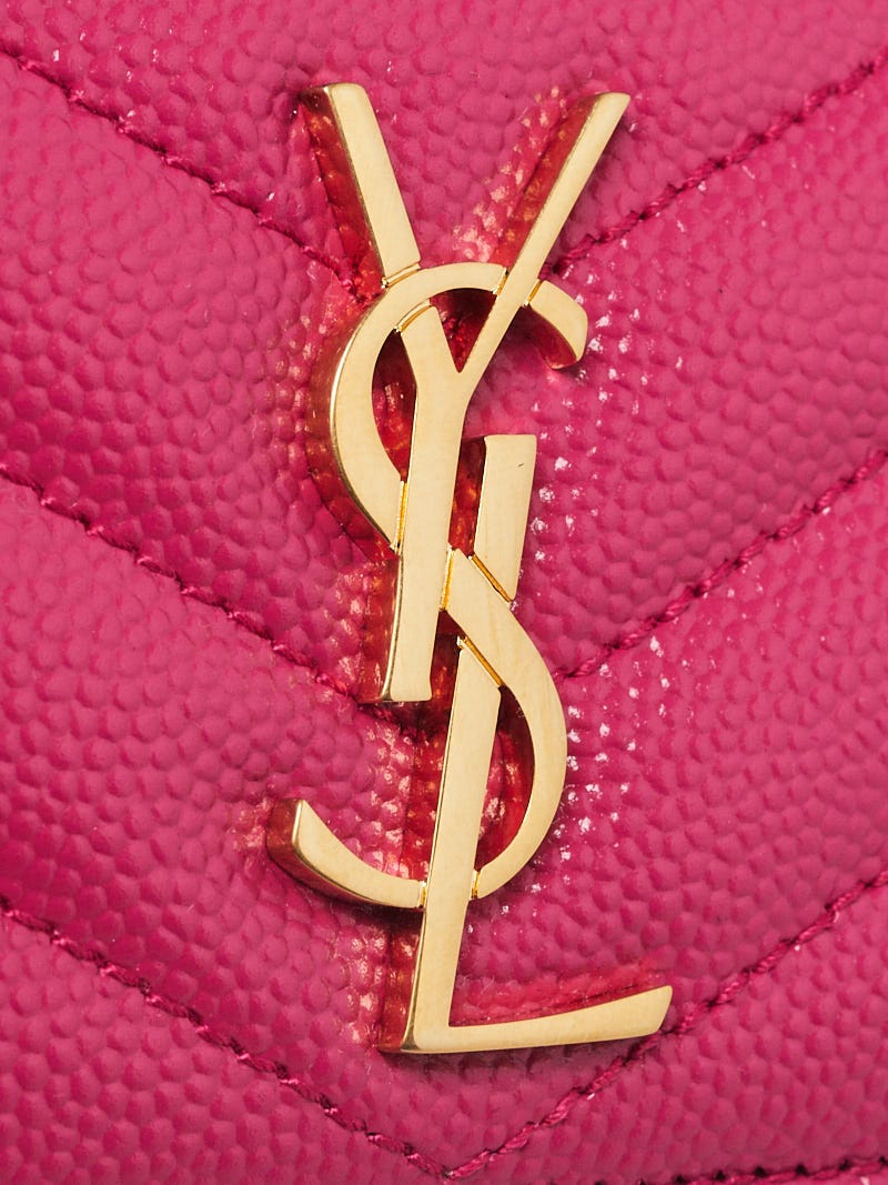 Yves Saint Laurent Fuchsia Chevron Quilted Grained Leather
