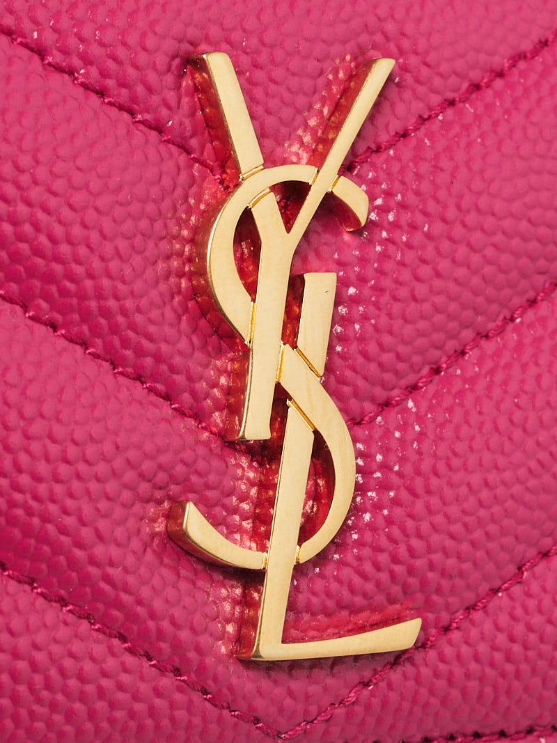 Saint Laurent Monogram Ysl Key Pouch On Chain In Fuchsia