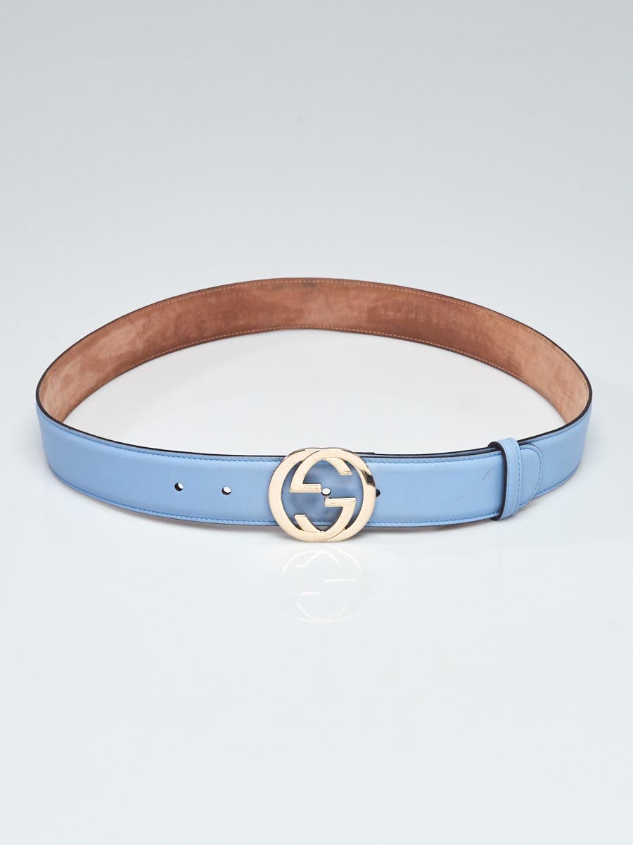 Gucci Light Blue Smooth Calfskin Leather Interlocking G Belt Size