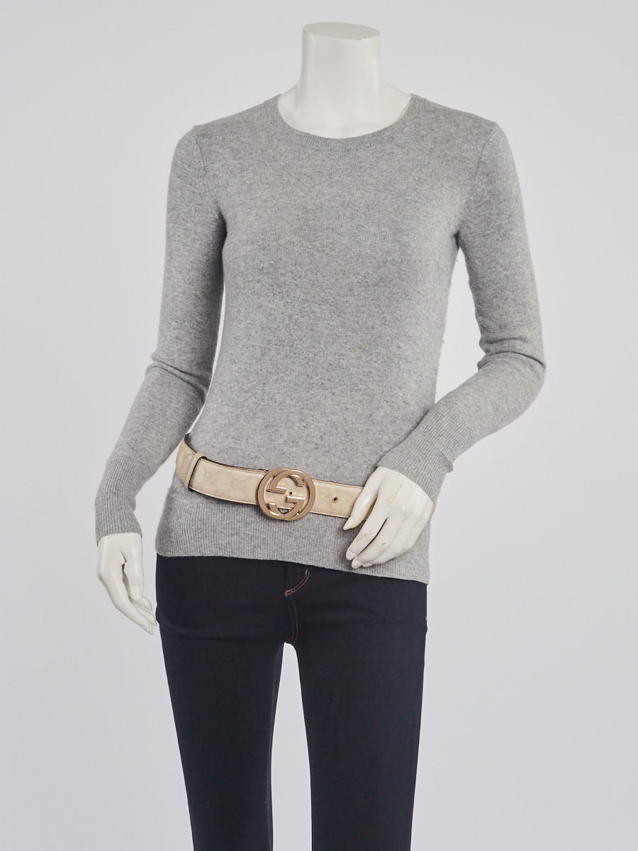 Gucci White Guccissima Leather Interlocking G Buckle Belt Size 90/36