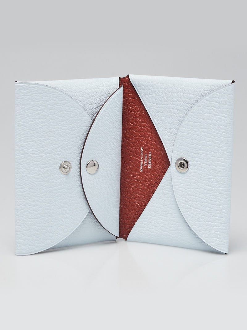 Hermes Bi-Color Bleu Brume/Brique Calvi Duo Card Case - Yoogi's Closet