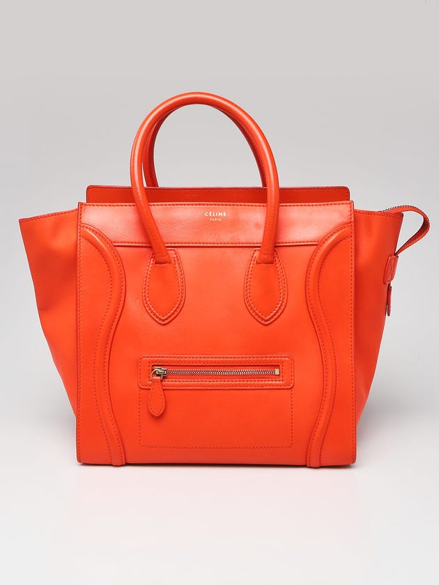 Celine Orange Smooth Calfskin Leather Mini Luggage Tote Bag