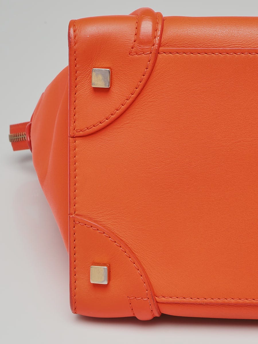 CELINE Orange Smooth Leather Mini Luggage Tote Bag