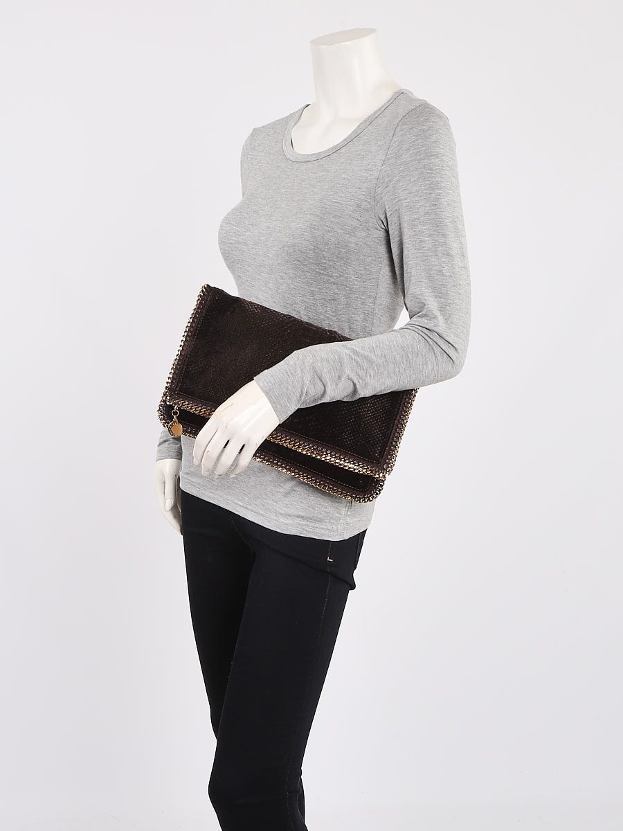 Stella McCartney Dark Brown Croc Embossed Velvet Falabella