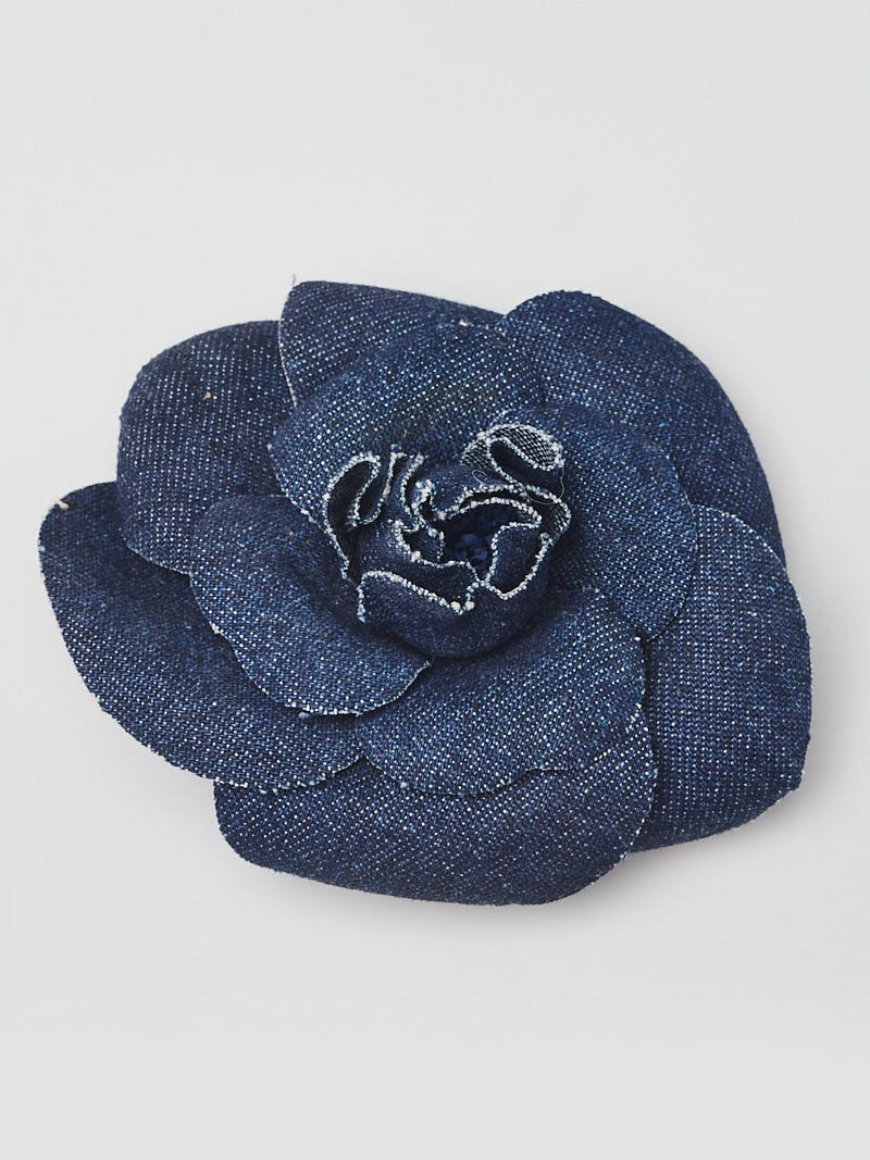 Chanel Blue Denim Camellia Flower Brooch - Yoogi's Closet