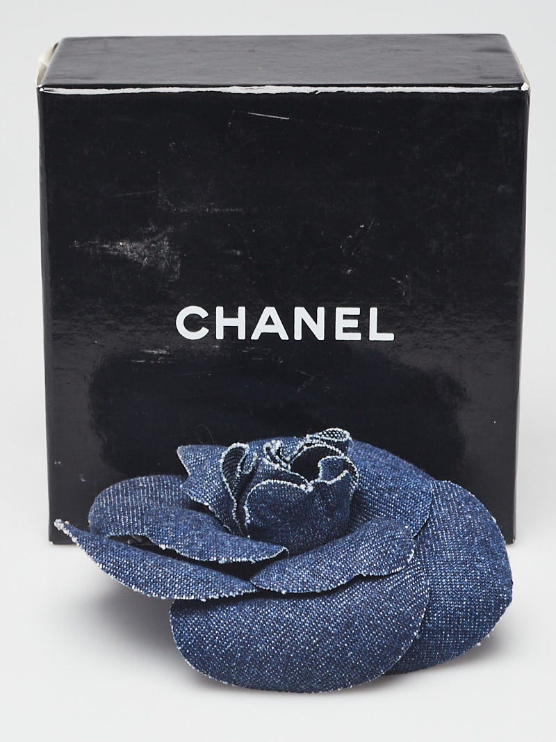 Chanel Blue Denim Camellia Flower Brooch | Yoogi's Closet