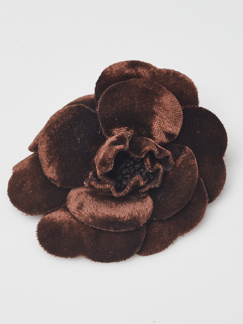 Chanel Brown Velvet Camellia Flower Brooch