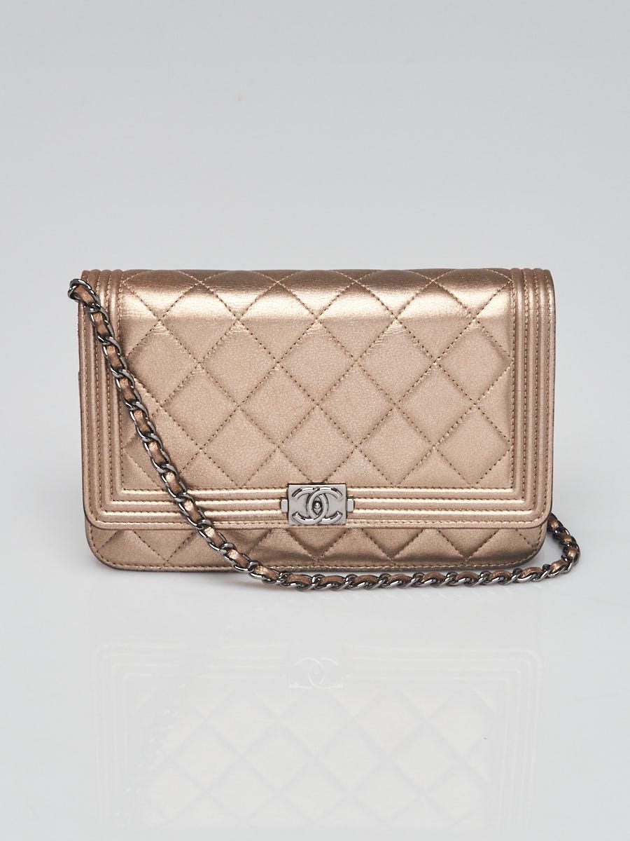 Chanel Metallic Gold Quilted Calfskin Leather Boy WOC Clutch Bag
