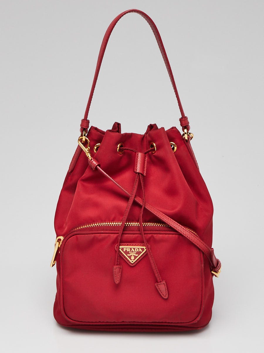 Prada Cosmetic Clutch Red Nylon Added Chain Strap Shoulder Bag 