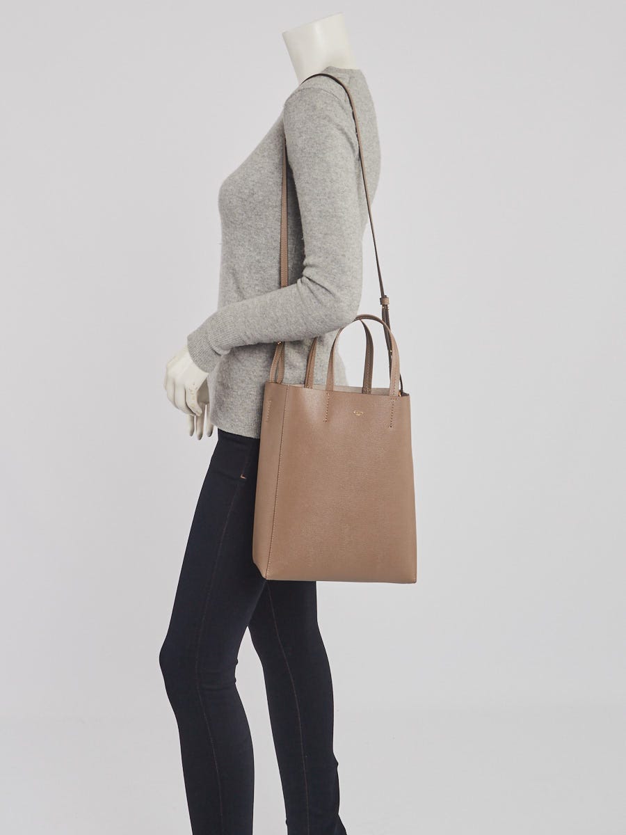 Celine Taupe Grained Leather Vertical Small Cabas Tote Bag - Yoogi's Closet
