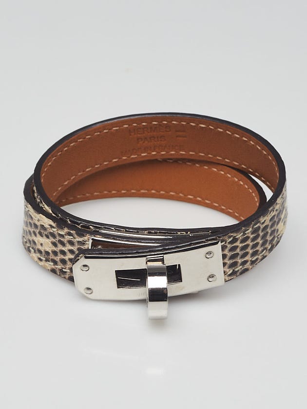 Hermes Ombre Lizard Palladium Plated Kelly Double Tour Bracelet Size T2