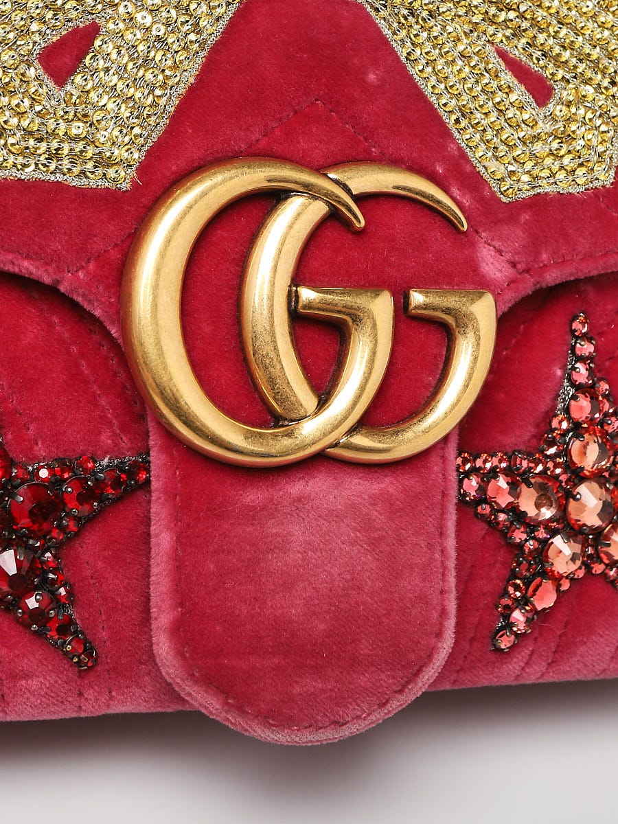 Gucci GG Marmont Matelasse Velvet Small Pink in Velvet with Gold