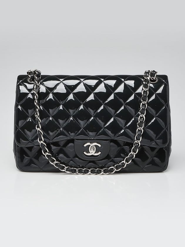 Chanel Dark Blue Quilted Patent Leather Classic Jumbo Double Flap Bag