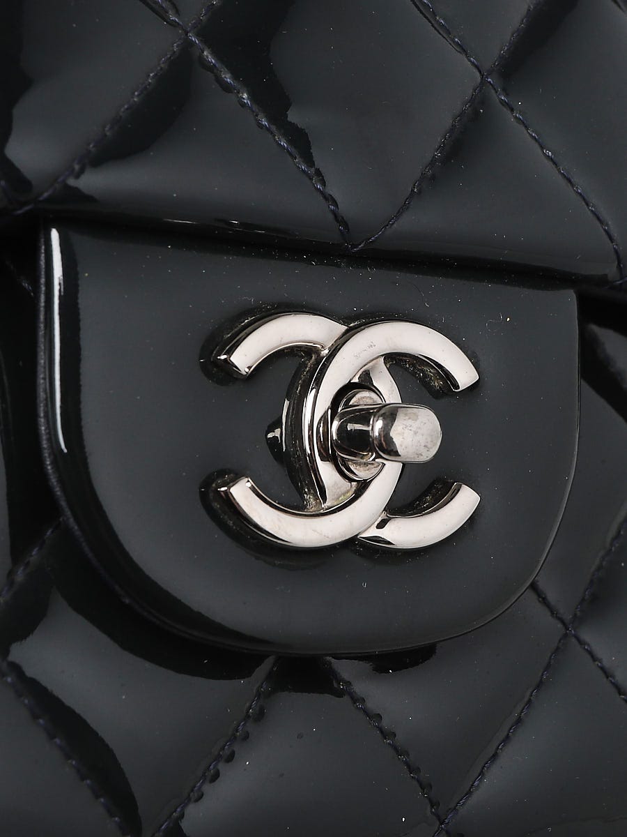 Chanel Dark Blue Quilted Patent Leather Classic Jumbo Double Flap Bag