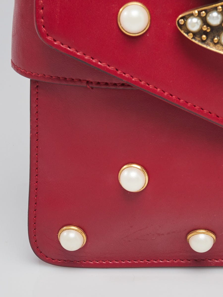 Gucci Calfskin Pearl Bee Broadway Mini Shoulder Bag (SHF-22409
