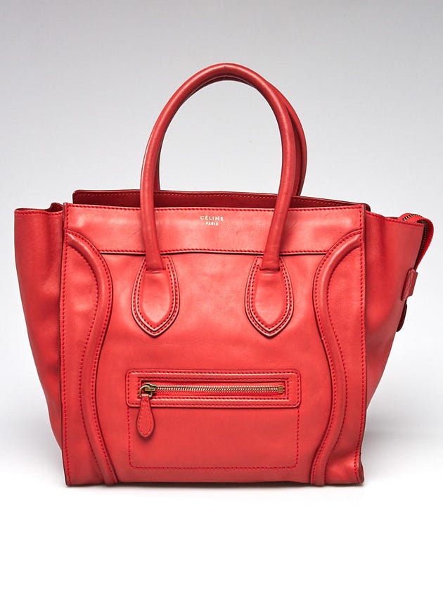 Celine Red Smooth Calfskin Leather Mini Luggage Tote Bag