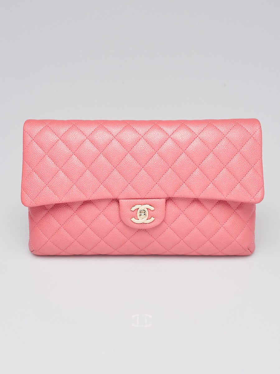 Chanel Pink Quilted Caviar Leather Timeless Flap Clutch Bag - Yoogi's Closet