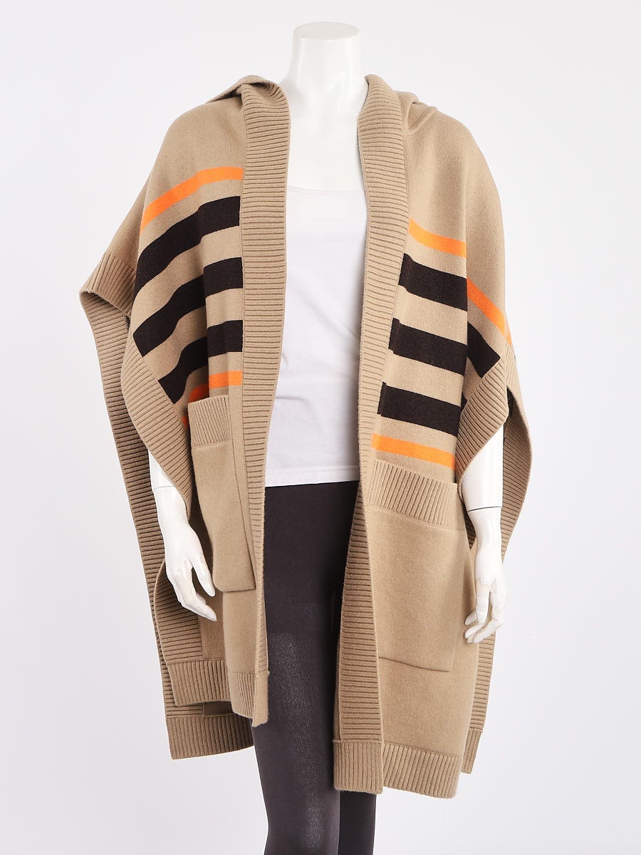 Burberry Archive Beige Wool Cashmere TB Striped Cape OS Yoogi s Closet