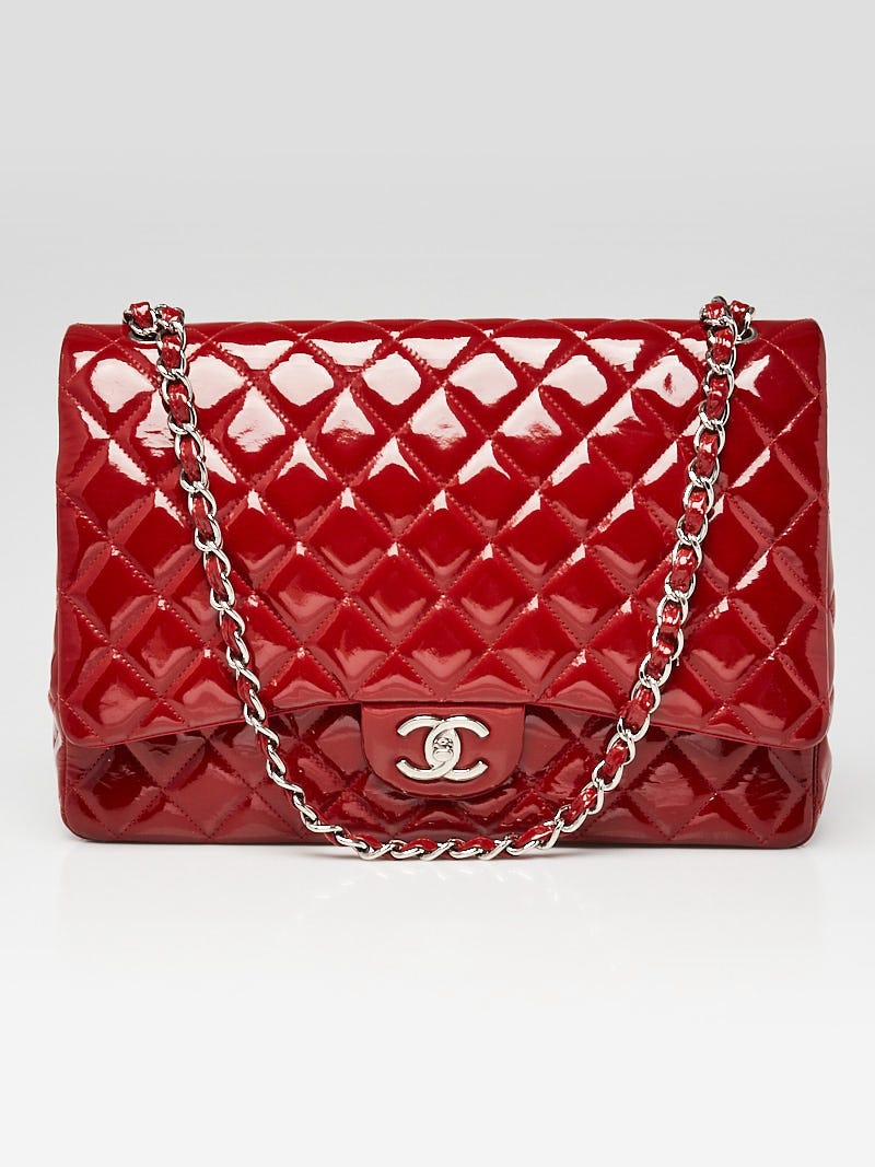 Chanel Red Quilted Patent Leather Classic Medium Double Flap Bag