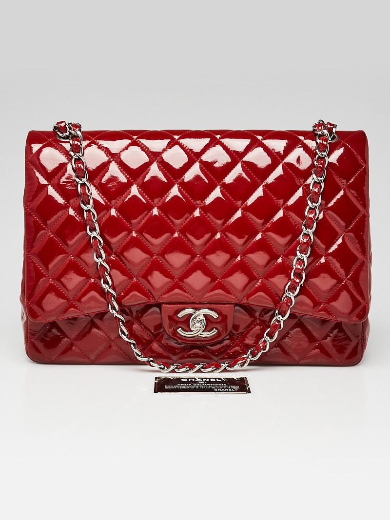 Chanel Red Quilted Patent Leather Classic Maxi Double Flap Bag