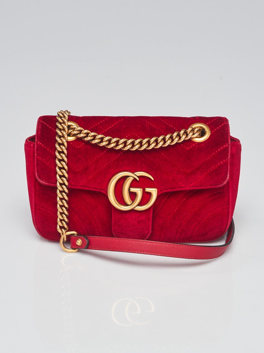 Gucci Red Quilted Velvet Marmont Mini Crossbody Bag - Yoogi's Closet