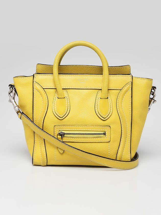 Celine Yellow Drummed Leather Nano Luggage Tote Bag