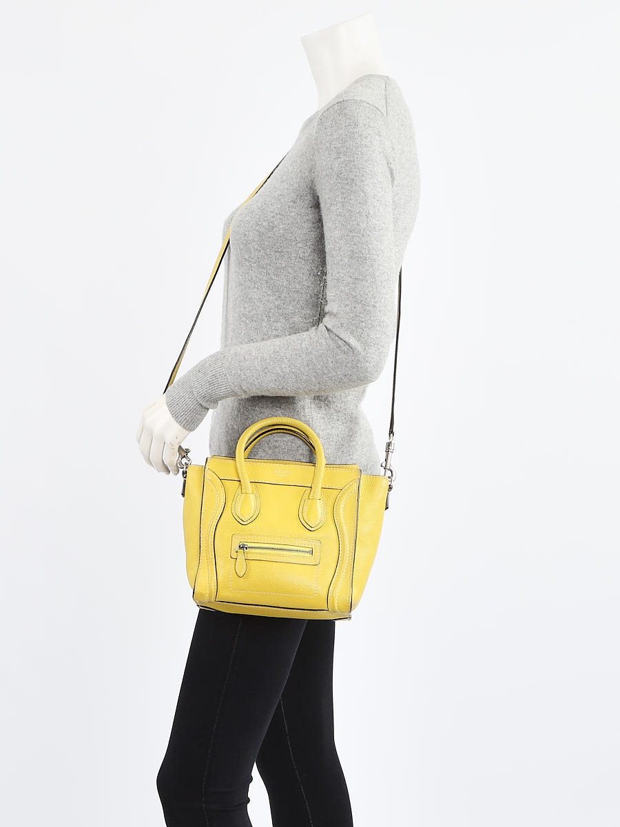 Celine Yellow Drummed Leather Nano Luggage Tote Bag