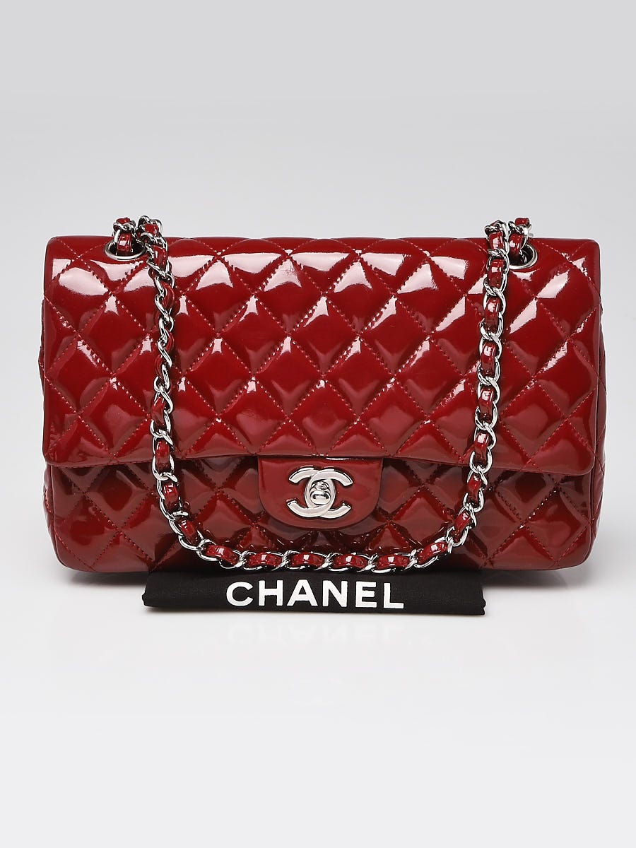 Chanel Red Quilted Patent Leather Classic Medium Double Flap Bag